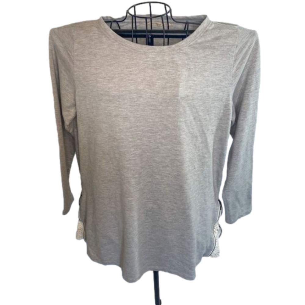 Soft Surroundings Gray Sweater with Lace & Zipper Trim | Size Medium